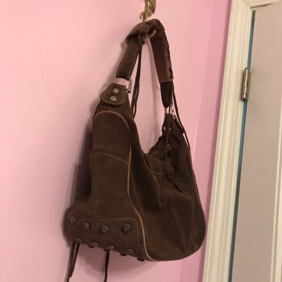 Tod's Brown Suede Shoulder Bag with Tassels - Picture 3 of 8